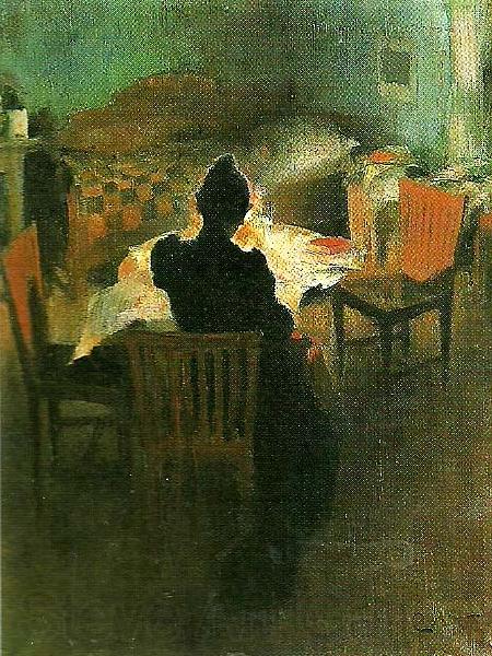 Carl Larsson ljusinterior fran dalarna- vid lampan France oil painting art